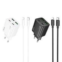 Заредете изображение във визуализатора на галерията – HOCO charger 2 x Type C + 2 x USB A + cable Type C to Lightning PD QC3.0 3A 30W N56 white
