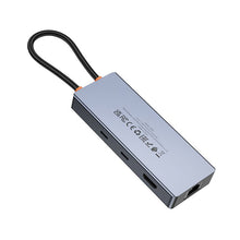Заредете изображение във визуализатора на галерията – Adapter HUB 8w1 (HDTV+RJ45+SD/TF+PD+Type-C 3.0+USB 3.0 x 2) USB-C Hoco HB52 grey
