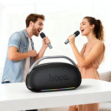 Заредете изображение във визуализатора на галерията – Wireless speaker 300W 8h + 2 x wireless microphons Hoco HT2 black
