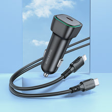 Заредете изображение във визуализатора на галерията – Borofone Car charger BZ28 Trophie - Type C - PD 30W 3A with Type C to Lightning cable black
