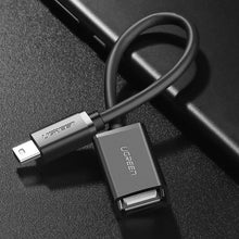 Заредете изображение във визуализатора на галерията – Ugreen US249 10383 mini USB-B (male) / USB-A (female) OTG adapter 10cm - gray
