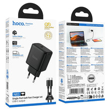 Заредете изображение във визуализатора на галерията – Phone GaN charger Hoco USB C PD AVS 40W max 60W with USB C to USB C cable N83 black
