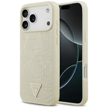 Заредете изображение във визуализатора на галерията – GUESS case for IPHONE 17 Pro Max compatible with MagSafe GUHMP17XPCRTHCD (PU Croco Triangle Logo) gold
