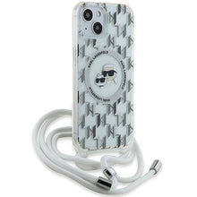 Заредете изображение във визуализатора на галерията – Karl Lagerfeld IML Crossbody Monogram Karl &amp; Choupette Head MagSafe Case for iPhone 15 / 14 / 13 - Transparent
