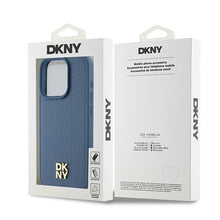 Заредете изображение във визуализатора на галерията – Original Case DKNY hardcase Leather Monogram Pattern Metal Logo MagSafe DKHMP15LPSHRPSB for Iphone 15 Pro blue
