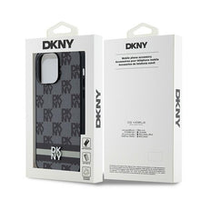 Заредете изображение във визуализатора на галерията – Original Case DKNY hardcase Leather Checkered Mono Pattern &amp; Printed Stripes DKHCP14XPCPTSSK for Iphone 14 Pro Max black
