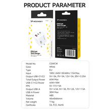 Заредете изображение във визуализатора на галерията – Wozinsky CGWCW 65W USB-A / 2 x USB-C GaN wall charger - white
