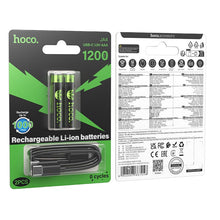 Заредете изображение във визуализатора на галерията – Rechargeable battery R3 (AAA) 320 mAh with USB C + cable USB A to 2 x USB C 2 pcs Hoco JA4 black
