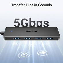 Заредете изображение във визуализатора на галерията – Ugreen CM219 HUB with 4 USB-A 3.0 ports and USB-A 3.0 cable - black

