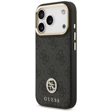 Заредете изображение във визуализатора на галерията – GUESS case for IPHONE 17 Pro compatible with MagSafe GUHMP17LP4G4DCSK (PU W/ Strass Logo &amp; Big Strap Metal Buttons) black

