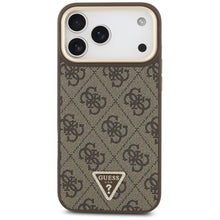 Заредете изображение във визуализатора на галерията – GUESS case for IPHONE 17 Pro Max compatible with MagSafe GUHMP17XP4GTDGMW (4G PU W/ Triangle Logo) gold brown
