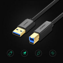 Заредете изображение във визуализатора на галерията – Ugreen US210 30753 Printer Cable USB-A 3.0 / USB-B 5Gbps 1m - Black
