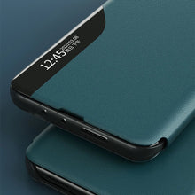 Заредете изображение във визуализатора на галерията – Eco Leather View Case elegant bookcase type case with kickstand for Samsung Galaxy A52s 5G / A52 5G / A52 4G blue
