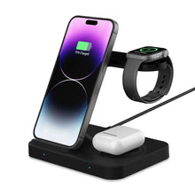 Заредете изображение във визуализатора на галерията – Tech-Protect A11 15W inductive charger in the form of a 3-in-1 stand for smartphone / headphones / smartwatch - black
