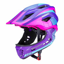 Заредете изображение във визуализатора на галерията – Rockbros TT-32SBPP-M children's bicycle helmet with removable chinbar, size M - purple-pink
