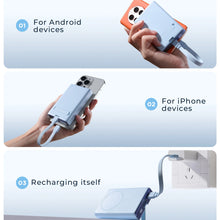Заредете изображение във визуализатора на галерията – Powerbank Joyroom JR-PBM01 magnetic 10000mAh 20W with stand + Lightning cable - USB-C - blue
