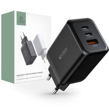 Заредете изображение във визуализатора на галерията – Tech-Protect C65W-2 network charger 2x USB-C PD 65W / USB-A QC 3.0 - black
