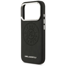 Заредете изображение във визуализатора на галерията – KARL LAGERFELD case for IPHONE 17 Pro compatible with MagSafe KLHMP17LPSKRPMK (PU W/ Point &amp; Metal Logo) black
