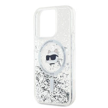 Заредете изображение във визуализатора на галерията – Karl Lagerfeld Liquid Glitter Choupette Head MagSafe case for iPhone 15 Pro Max - transparent
