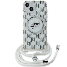 Заредете изображение във визуализатора на галерията – Karl Lagerfeld IML Crossbody Monogram Karl &amp; Choupette Head MagSafe Case for iPhone 15 / 14 / 13 - Transparent

