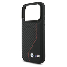 Заредете изображение във визуализатора на галерията – BMW case for IPHONE 17 Pro compatible with MagSafe BMHMP17L25PCCSCKR (PU Carbon Line &amp; Logo) red
