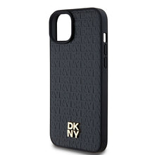 Заредете изображение във визуализатора на галерията – Original Case DKNY hardcase Leather Monogram Pattern Metal Logo MagSafe DKHMP15MPSHRPSK for Iphone 15 Plus/14 Plus black

