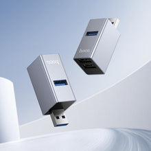 Заредете изображение във визуализатора на галерията – Adapter 3in1 (USB 2.0 x 2+USB 3.0) to USB-A Hoco HB54 szary
