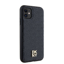 Заредете изображение във визуализатора на галерията – Original Case DKNY hardcase Leather Monogram Pattern Metal Logo MagSafe DKHMN61PSHRPSK for Iphone 11/Xr black
