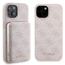 Заредете изображение във визуализатора на галерията – Guess 4G Metal Logo case set for iPhone 15 + 5000mAh MagSafe power bank - pink
