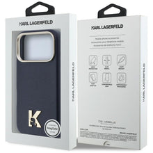 Заредете изображение във визуализатора на галерията – KARL LAGERFELD case for IPHONE 17 Pro compatible with MagSafe KLHMP17L5PGFKHGB (PU FW W/ KHead Logo) blue
