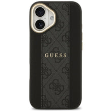 Заредете изображение във визуализатора на галерията – GUESS case for IPHONE 17 compatible with MagSafe GUHMP17SPG4SEMCK (PU W/ 4G Stripe) black
