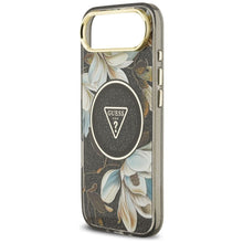 Заредете изображение във визуализатора на галерията – GUESS case for IPHONE 17 Air compatible with MagSafe GUHMP17MHFLPEDK (IML Metal Glitter Flowers Triangle) black
