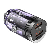 Заредете изображение във визуализатора на галерията – Borofone Car charger BZ29B Outstanding - 2xType C - PD 36W 3A transparent-purple
