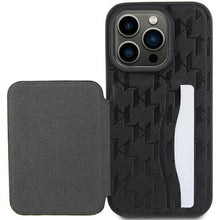 Заредете изображение във визуализатора на галерията – Karl Lagerfeld Saffiano Cardslots and Stand Monogram Choupette Case for iPhone 15 Pro Max - Black
