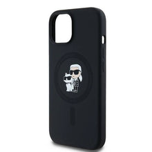 Заредете изображение във визуализатора на галерията – Karl Lagerfeld Silicone Karl&amp;Choupette MagSafe case for iPhone 15 Plus / 14 Plus - black
