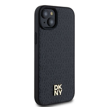 Заредете изображение във визуализатора на галерията – Original Case DKNY hardcase Leather Monogram Pattern Metal Logo MagSafe DKHMP15MPSHRPSK for Iphone 15 Plus/14 Plus black
