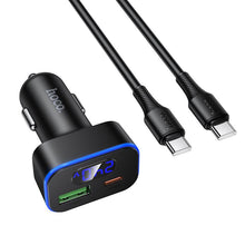 Заредете изображение във визуализатора на галерията – Car charger Hoco USB A + USB C PD QC3.0 48W + cable USB C to C Z63B black
