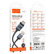 Заредете изображение във визуализатора на галерията – Cable USB A to USB C Hoco 5A with display 1 m X118 black
