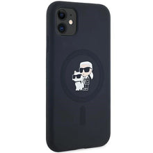 Заредете изображение във визуализатора на галерията – Karl Lagerfeld Silicone Karl&amp;Choupette MagSafe case for iPhone 11 / Xr - black
