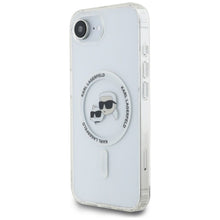 Заредете изображение във визуализатора на галерията – KARL LAGERFELD case for IPHONE 16e (SE 4 2025) compatible with MagSafe KLHMPSE4HLSKCH (IML Metal KC Heads) white

