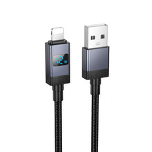Заредете изображение във визуализатора на галерията – Cable USB A to Lightning Hoco 2,4A with display 1 m X118 black
