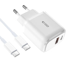Заредете изображение във визуализатора на галерията – Tech-Protect C20W USB-C PD 20W / USB-A QC 3.0 network charger with USB-C / USB-C cable - white
