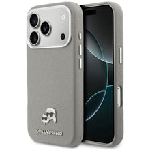 Заредете изображение във визуализатора на галерията – KARL LAGERFELD case for IPHONE 17 Pro compatible with MagSafe KLHMP17L6PFKCLG (PU FW W/ K&amp;C Head Pin) gray
