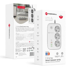 Заредете изображение във визуализатора на галерията – Power strip Forcell F-Energy 3 sockets + USB C 30W + 3 x USB A QC3.0 PD + WiFi Tuya, SmartLife, Alexa 10A 2500W VT-PS03 white
