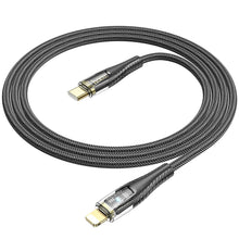 Заредете изображение във визуализатора на галерията – HOCO cable Type C to Lightning PD 27W U121 1,2 m black transparent
