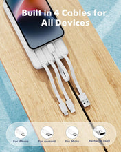 Заредете изображение във визуализатора на галерията – Powerbank Charmast W1148 5V 3A 10000 mAh with built-in cables USB A / USB C / Lightning / Micro USB White
