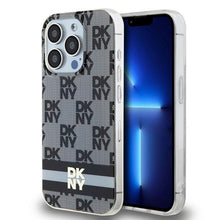 Заредете изображение във визуализатора на галерията – Original Case DKNY hardcase IML Checkered Mono Pattern &amp; Printed Stripes MagSafe DKHMP13LHCPTSK for Iphone 13 Pro/13 black
