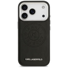 Заредете изображение във визуализатора на галерията – KARL LAGERFELD case for IPHONE 17 Pro compatible with MagSafe KLHMP17LPSKRPMK (PU W/ Point &amp; Metal Logo) black
