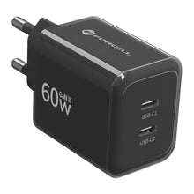 Заредете изображение във визуализатора на галерията – Phone charger Forcell F-Energy GaN III Crystal Color 2x USB C AVS SSFC3.0 60W + silicone cable USB C to USB C VT-60 black
