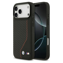 Заредете изображение във визуализатора на галерията – BMW case for IPHONE 17 Pro Max compatible with MagSafe BMHMP17X25PCCSCKR (PU Carbon Line &amp; Logo) red

